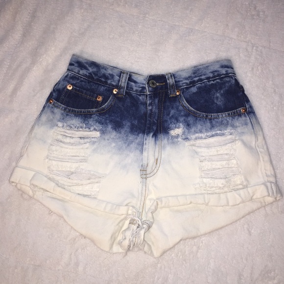 ASOS Distressed Ombré High Waisted Denim Shorts - Picture 1 of 4